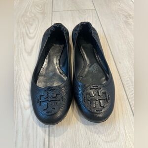 Tory Burch Black Pebbled Leather Loafers